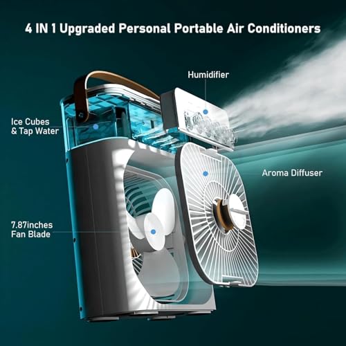 Image of MiNi aIr cOoLeR MiSt fAn pOrTaBlE HuMiDiFiEr mInI CoOlEr fOr hOmE 3 sPeEd mOdE WiTh wAtEr sPrAy, 7 CoLoR LeD AnD TiMeR, uSb pErSoNaL CoOlEr dEsK FaN TiMeR (MuLtY CoLoR)
