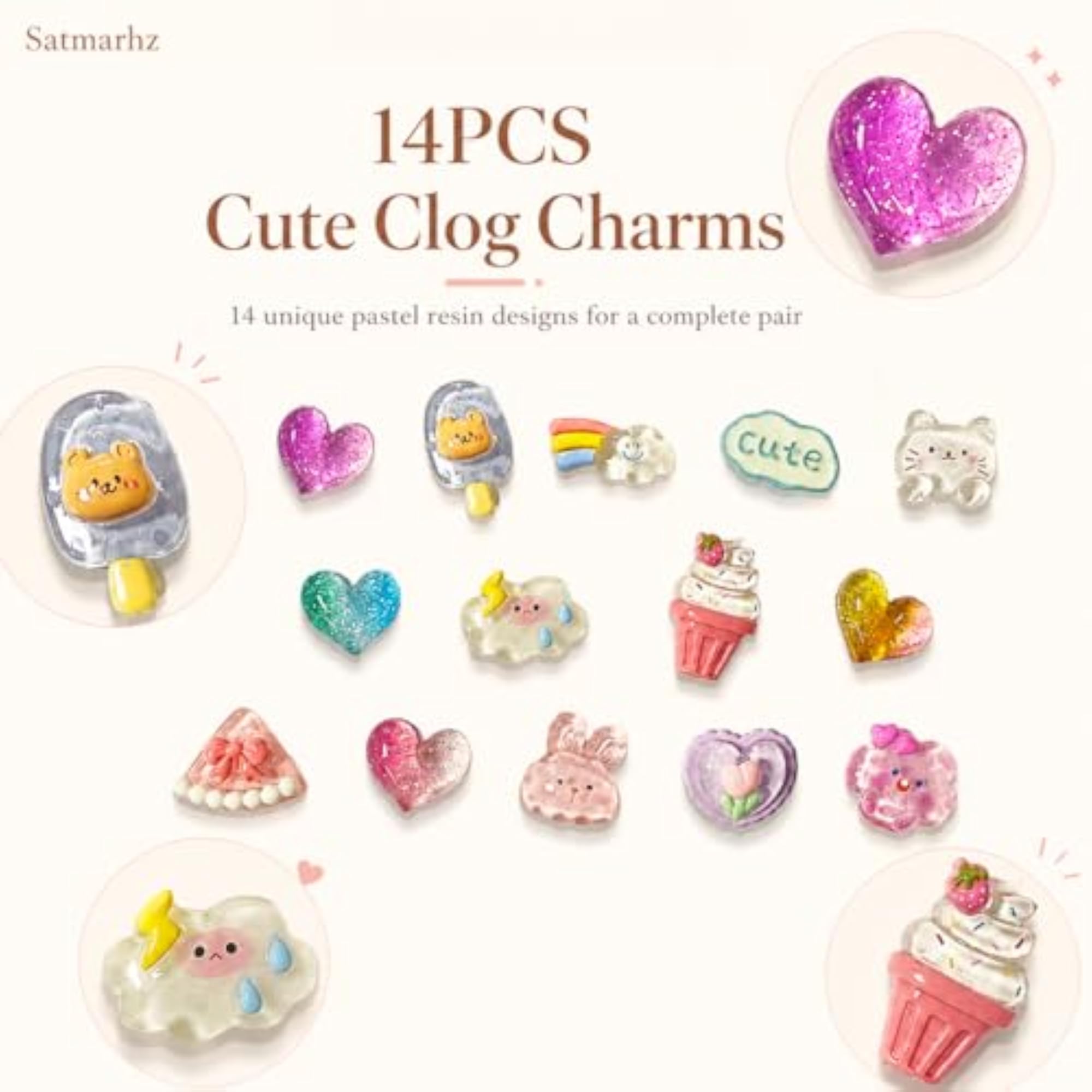 14 Pcs Glitter Resin Clog Charms for DIY