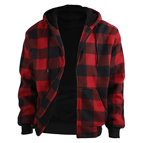 Facitisu Men's Plaid Fleece Jackets Warm Winter Workout Casual Flannel Lined Full Zip Hoodie Plus Size S-5XL Cover