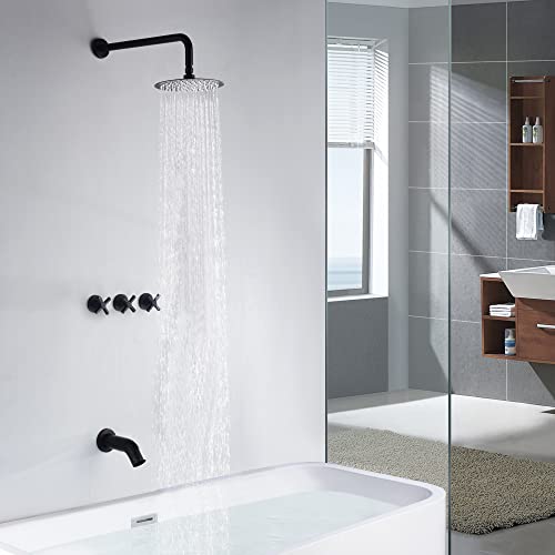 3 Handle Tub Shower Faucet,Matte Black Bathtub Faucet Set with Waterfall Tub Spout,Tub and Shower Trim Kit with Valve,SUMERAIN - Thumbnail 4