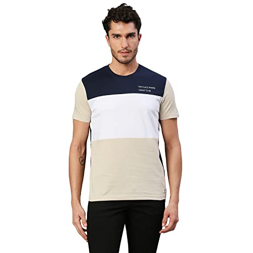 Image of Dennis Lingo Men's Pure Cotton Color Block Half Sleeves Crew Neck T-Shirt