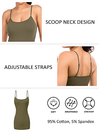 Image of Long Cotton Camisole Tank Tops for Women | Basic Braless Layering Tops with Adjustable Spaghetti Straps
