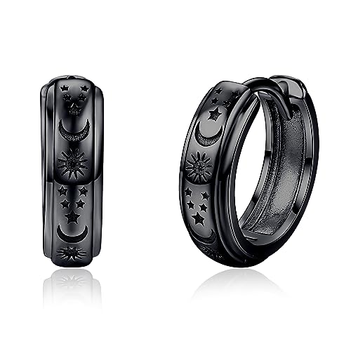 Moon Star Earrings 925 Sterling Silver White/Black/Yellow Gold Galaxy Huggie Hoop Earrings Celestial Jewelry Gifts for Women Men