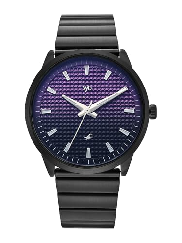 Image of Fastrack Vyb Arcane with Quartz Analog Purple+Black Dial Black Stainless Steel Strap Watch for Men - FV30047NM01W