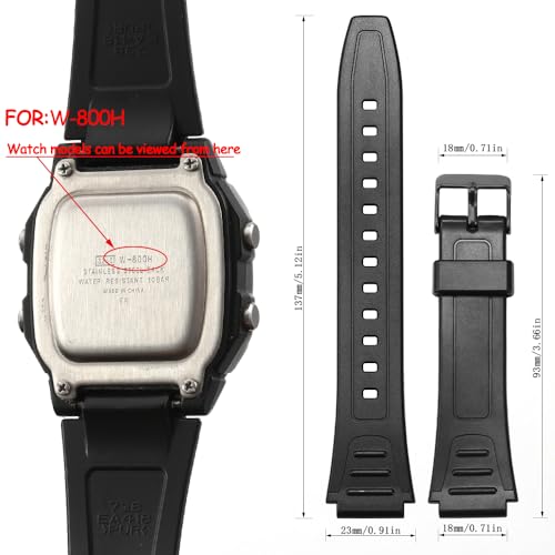 18mm rubber strap Compatible with Casio W800HG Series watch band W-800H replacement bracelet (Black band Black buckle) by XBHSW - Used condition - Image 2
