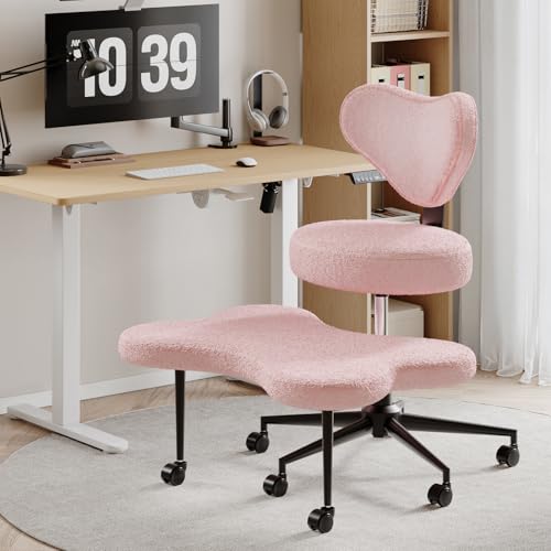 Image of Nost & Host Cross Legged Office Chair with Wheels, 4INCH ADHD Chair for Adults, Meditation Chair, Height Adjustable Seat, Yoga Chair, Teddy Fabric, Pink
