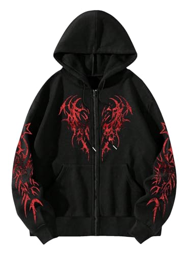 SHENHE Men's Zip Up Graphic Hoodie Long Sleeve Drawstring Thermal Jacket Sweatshirt