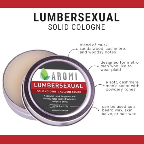 Aromi Solid Cologne for Men | Cashmere Woods, Musk Scent, Powdery Fragrance, Travel, Alcohol-Free, Concentrated, Wax-Based, Gift (Lumbersexual)