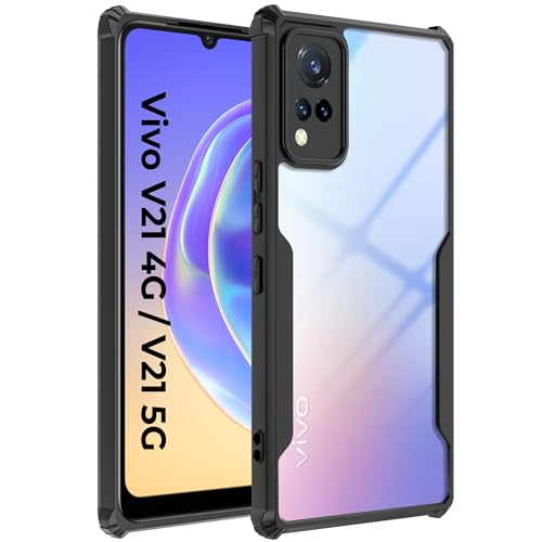 Image of A rtistque Clear Hard Transparent Acrylic Armor Back Cover Case for Vivo V21 4G / Vivo V21 5G | Shockproof TPU Edge Protection | Slim Protective Design | Vivo V21 Back Cover - Black