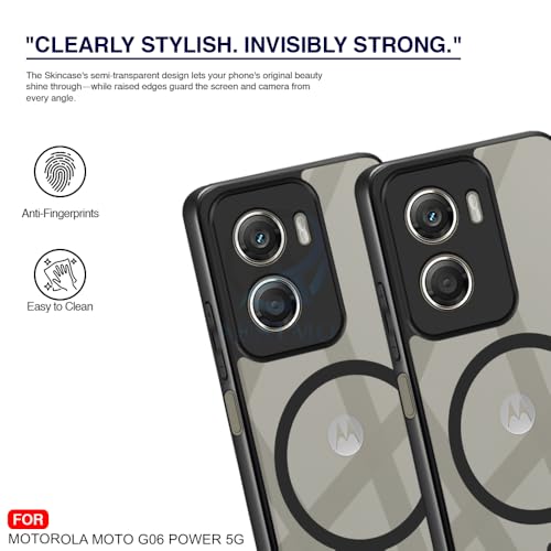 Image of AESTMO Moto G06 Power 5G Back Cover | 360 Protection | Crystal Clear Hard Back Transparent | Compatible with MagSafe Accessories (PC+TPU, Black Bumper)