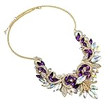 XIGAWAY Collar de flores de diamante para mujer, cadena larga con colgante floral de aleación de cristal, 53 cm ajustable + extensor de 5 cm, rojo, morado y blanco, regalo de joyería de moda de lujo