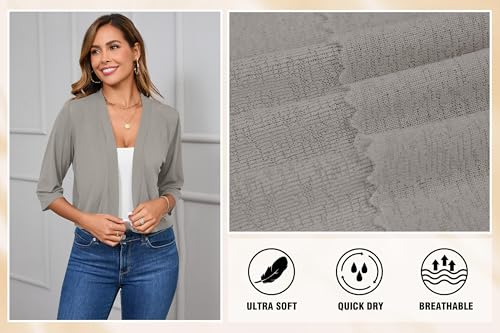 Image of Iandroiy Women's 3 /4 Sleeve Shrugs Lightweight Open Front Cropped Cardigan for Women