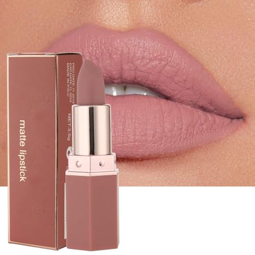 GL-Turelifes Lápiz labial mate Lápices labiales rojos aterciopelados Impermeable Suavizado de larga duración Taza antiadherente Lápices labiales de colores atractivos (# 03 Desnudo)