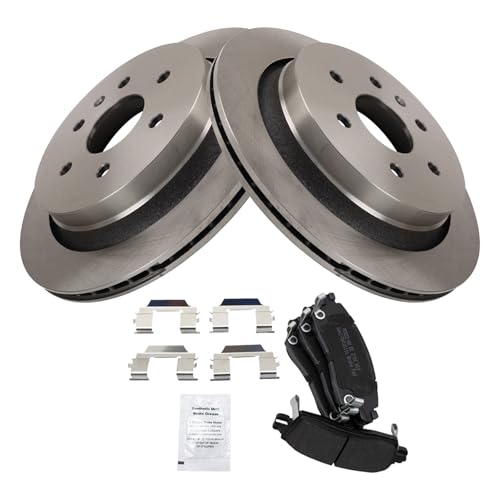 Image of TRQ Rear Brake Pad and Rotor Set Semi Metallic Rotors Compatible with 2013-2018 Cadillac XTS