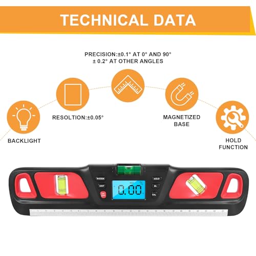 Nivel digital medidor de ángulo Protractor HW 200 rojo miniatura 5