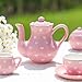 TUZT Tea Party Set for Little Girls Ages 3-8, Pink Heart Porcelain Tea Set with Gold Trim Edges, Princess Tea Time Toy Includes Pot & Cups & Saucers & Suitcase, Birthday Gifts for Toddlers Girls
