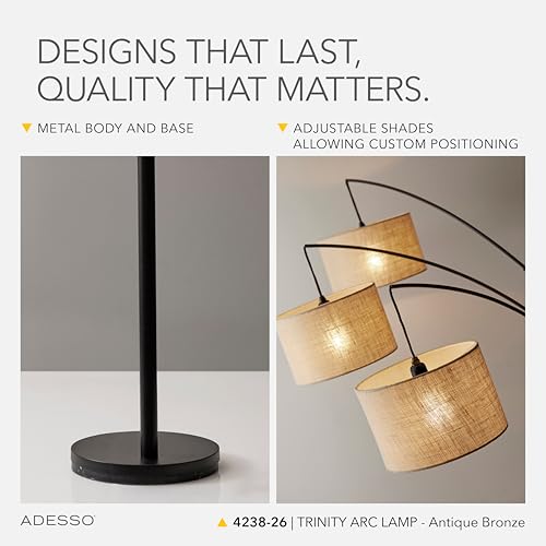 Image of Adesso 3-Light Floor Lamp, Antique Bronze, Movable Shades, 76 inch