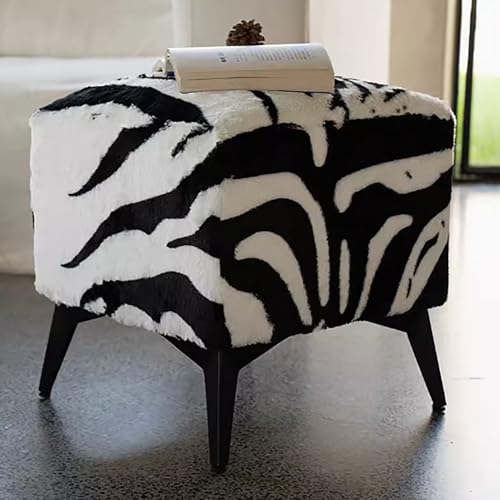 SUZEPER Zebra Print Faux Fur Footstool