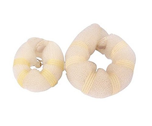 Miniatura 2 de Juego de 2 anillos mágicos beige para el cabello, moldeador de moños, moño redondo para mujeres y niñas (1 grande + 1 pequeño)
