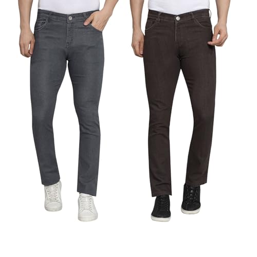 Image of DAIS Men's Stretchable Slim Fit Mid Rise Jeans, Pack of 2, (Combo of 2 Jeans)