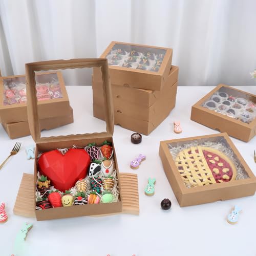 TEMLQPACK 36pcs 10x10x2.5 Inches Brown Bakery Boxes with Window, Pie, Cookies, Chocolate Covered Strawberries, Breakable Heart, Charcuterie Boxes for Christmas by TEMLQPACK - Image 2