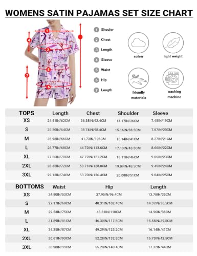 Image of Funny Pajamas for Women Set Print Satin Loungewear Pjs Short Sleeve Button Down Top and Shorts Sets Sleepwear XS-3XL