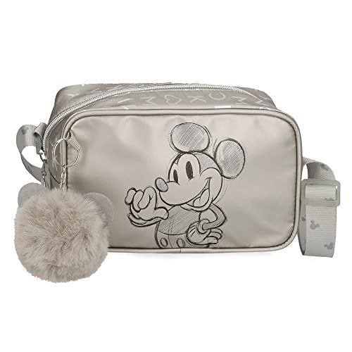 Disney - Bandolera De Chica Mickey 100 Ajustable Con Pompón Decorativo Y Tiradores De Mickey En Oferta Disney Mickey 100 Bandolera Gris 19,5X11,5X7,5 Cms Poliéster