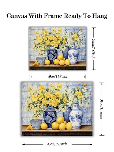 Peinture fleurs jaunes et citrons XBTYKPB 70x90cm avec cadre interne pour salon - 7