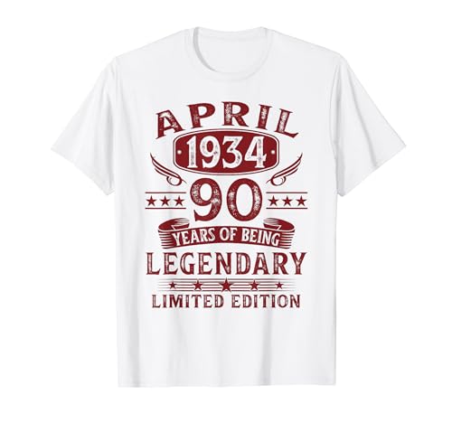 Nacido En 1934 90 Años Cumpleaños Hombre Regalo Abril 1934 Camiseta