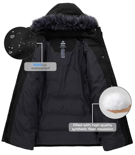 wantdo Women's Waterproof Winter Coat Warm Long Puffer Jackets with Faux Fur Hood Thicken Parka4
