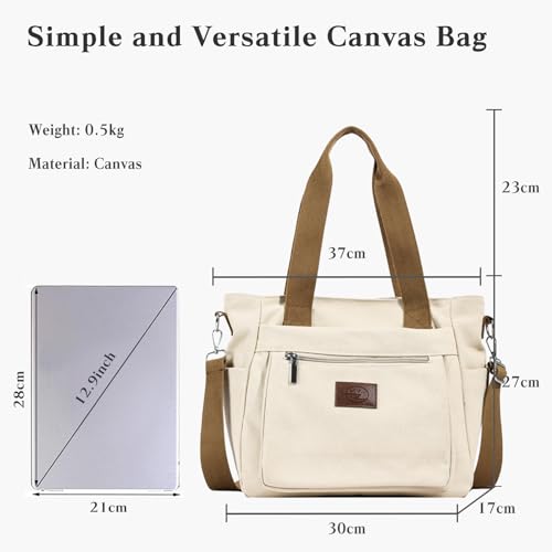 Bolso bandolera grande de lona para mujer miniatura 3