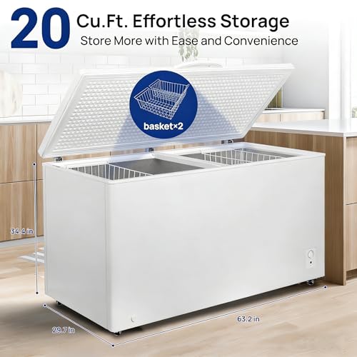 Image of Smad Large Chest Freezer 20.5 Cu.Ft, Deep Freezer with Top Open Door, 2 Basket, 4 Universal Wheels, 7 Adjustable Temperature, Low Noise, for Garage, Kitchen, Office, Home, White