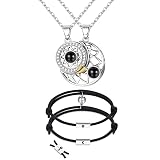 💝Material y tamaño: las joyas magnéticas para parejas están hechas de acero inoxidable y aleación que no se decoloran fácilmente y son cómodas y seguras. Pulseras trenzadas a juego no fáciles de romper, ajustables y fáciles de llevar. Longitud del collar de parejas: cadena de extensión de collar de luna de 53 cm + 5 cm, cadena de extensión de collar de sol de 40 cm + 5 cm, la longitud de las pulseras de pareja se puede ajustar.