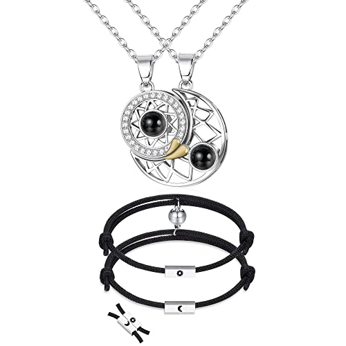 Diamday 100 idiomas Collar a juego Pulseras para parejas Sol y luna Collar de proyección magnética Parejas Pulseras Relación Mejor amigo Pulseras Parejas Joyas Cover