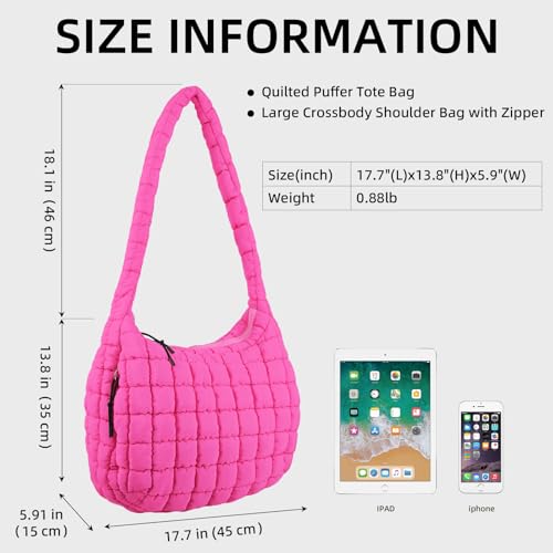 Image of Puffer Quilted Shoulder Bag Large Puffer Tote Bag for Women,Hobo Quilted Tote Bag Crossbody Shoulder Handbags Puff Purse