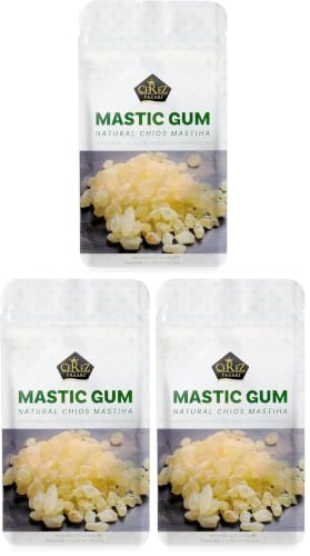 Image of Cerez Pazari Natural Mastic Gum 0.71 oz (20g), Greek Chios Pure Resin, Sugarless Gum Made From Resin Of Mastiha Trees, Jaw Exerciser, Vegan, Non-GMO (Pack of 3)