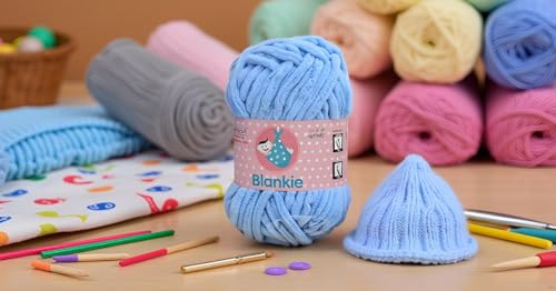 Image of M.G ENTERPRISE Knitting Yarn Thick Chunky Wool, Blankie Sky Blue 400 Gms Best Used With Knitting Needles-Ie Art-Aaeb