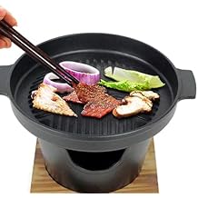 Single Person Grill Japanese Hibachi Grill, Japanese Style Charcoal Grill Portable Hibachi Konro Yakiniku Grill Nonstick BBQ Stove with Wooden Board for Outdoor Camping Cooking