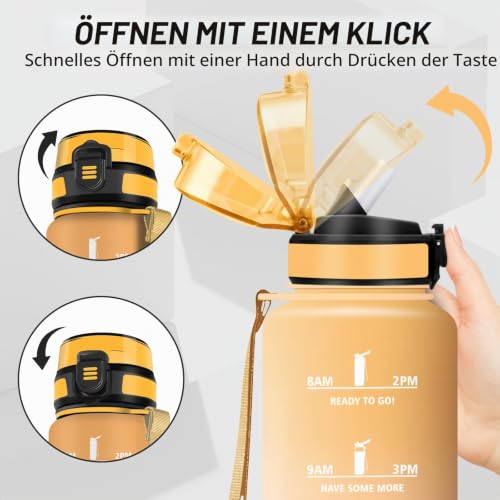 Trinkflasche, Trinkflasche 1 5 liter, Wasserflasche mit Strohhalm, Leicht zu Reinigen, Flasche Auslaufsicher, mit Motivierenden Slogans… – Ansicht 2