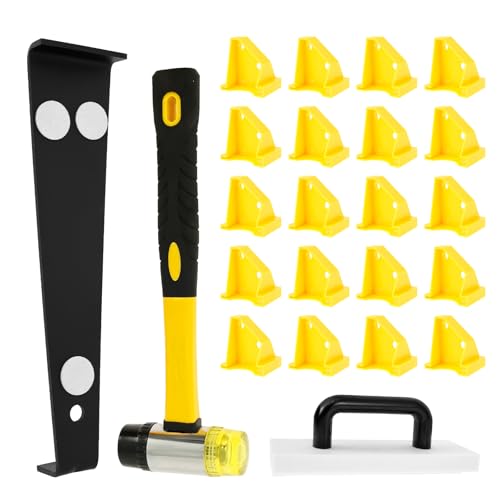 23Pcs Laminate Flooring Tools, Professional Vinyl Flooring Tools with Tapping Block, 20Pcs 2 in 1 Spacers, Double-Faced Mallet and Pull Bar, Heavy Duty Floor Installation Kit for Home
