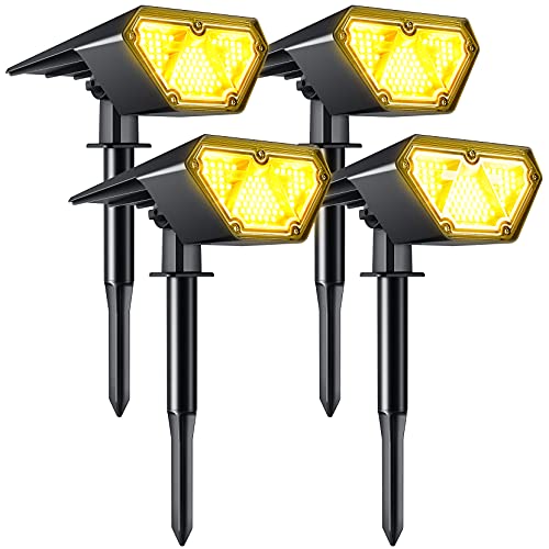 TRODEEM 70 LEDs Solar Landscape Spotlights, 4 Modes Cold & Warm White Dimmable Solar Outdoor Spot Lights IP67 Waterproof Solar Landscape Lights for Yard Garden Driveway Porch Walkway Pool Patio 4 Pack