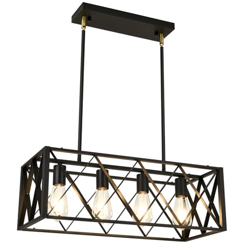 Pretoy Black Farmhouse Chandeliers for Dining Room Light Fixture Rectangle