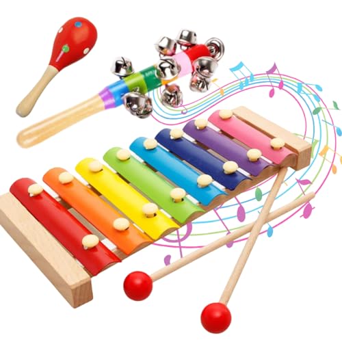NHQZ Xilofono Legno, Glockenspiel Colorato, 8 Note, Xilofono Bambini in Legno, Strumenti Musicali Bambini con Sonagli,...