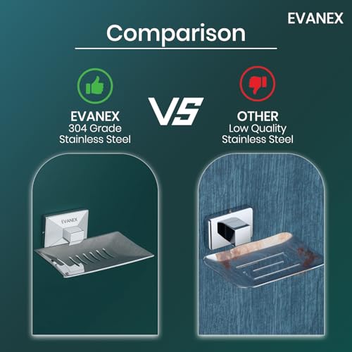 Image of EVANEX Soap Dish for Bathroom | 304 Grade Stainless Steel Soap Dish Tray | Wall Mounted Soap Holder with Drainage Slots | Corrosion Free Modern Design (Vento)
