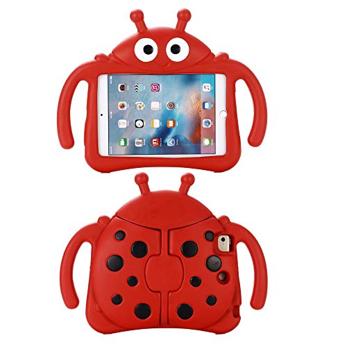 Tading Kids Case for Apple iPad Mini 5/4/3/2/1 7.9 inch Only, Kids Proof Lightweight EVA Foam Stand Cover for iPad Mini, Mini 5 (2019), Mini 4, iPad Mini 3rd Generation, Mini 2 Tablet - Ladybug, Red