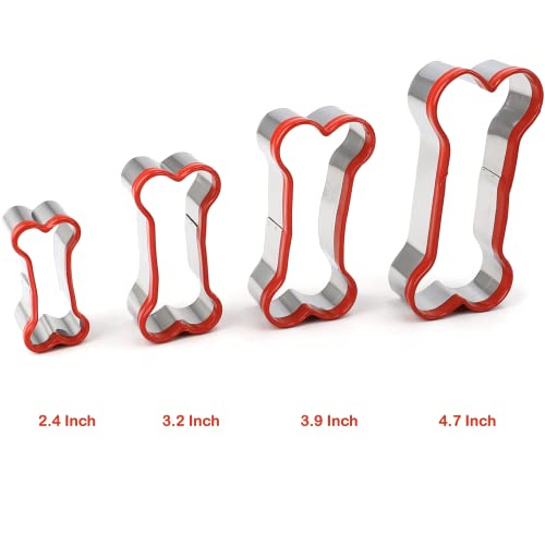 4Pcs Large Dog Bone Cookie Cutters Set, Dog Treats Cookie Cutter, Dog Bone Shapes Cutters, Homemade Dog Biscuit Treats Cutters, Coated With Soft Pvc For Protection,4.7" 3.9'' 3.2'' 2.4" #TOP2