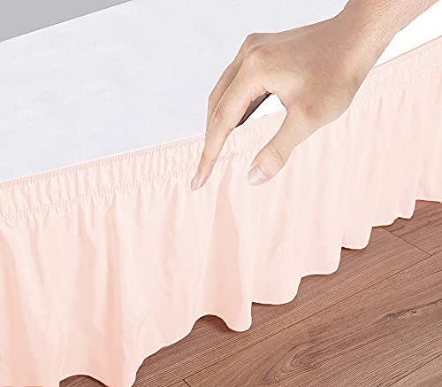 Image of Wrap Around Dust Ruffled Bed Skirt 10 inch Inch Tailored Drop Fade Resistant Brushed Microfiber Bed Skirt -Double Bed | Peach