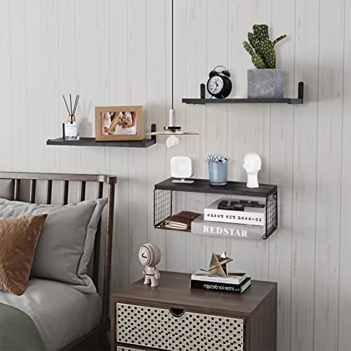 Homcytop Floating Shelves Wall Mounted, Bathroom Shelf Organizer Over Toilet With Paper Storage Basket, Rustic Farmhouse Wall Shelves Brackets For Wall Decor, Kitchen, Bedroom, Living Room (Black) #TOP5