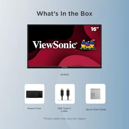 Image of ViewSonic VA1650-1N 16-inch (39.62cm) Portable Full HD 1920x1080 Monitor | SuperClear IPS Panel | USB-C & Mini HDMI | Ultra-Slim Lightweight Design | Built-in Stand | Eye ProTech