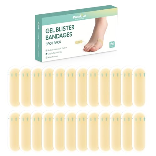 Image of Welnove Gel Blister Bandage - 24 PCS Hydrocolloid Bandages for Prevention & Recovery, Blister Cushions for Heel, Toes & Foot, Blister Bandages for High Heels, Sandals, Wedding, Party (Spot Pack)